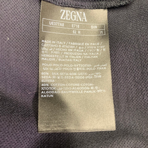 ERMENEGILDO ZEGNA Size 42 Navy Silk Cotton Half Placket Polo
