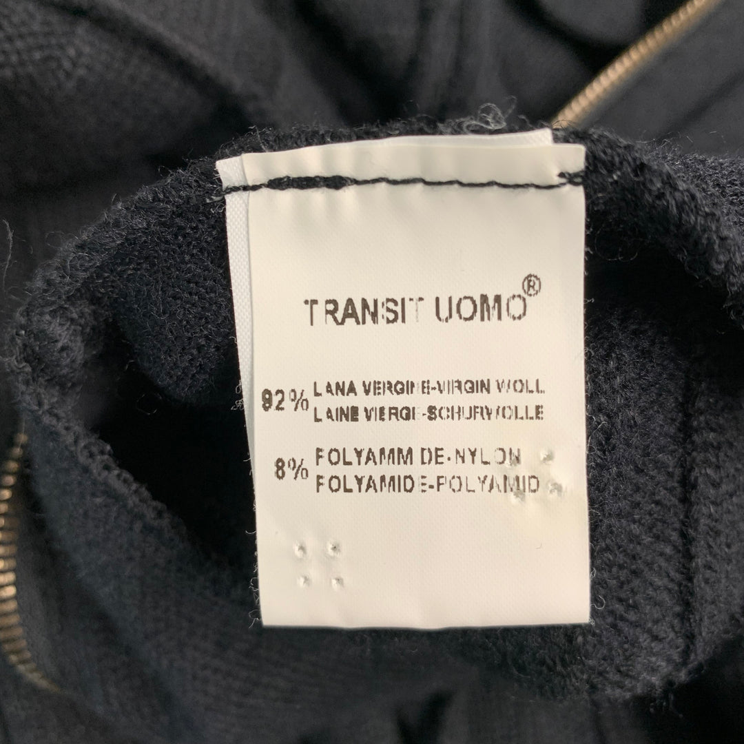 TRANSIT UOMO Size M Black Rib Knit Wool Blend Zip Up Cardigan