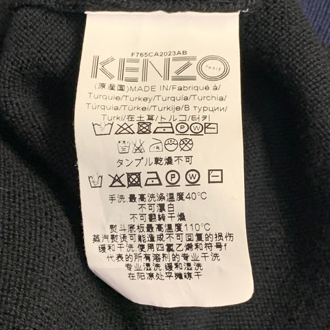 KENZO Size XS Black Navy Knit Wool Zip Up Sweater