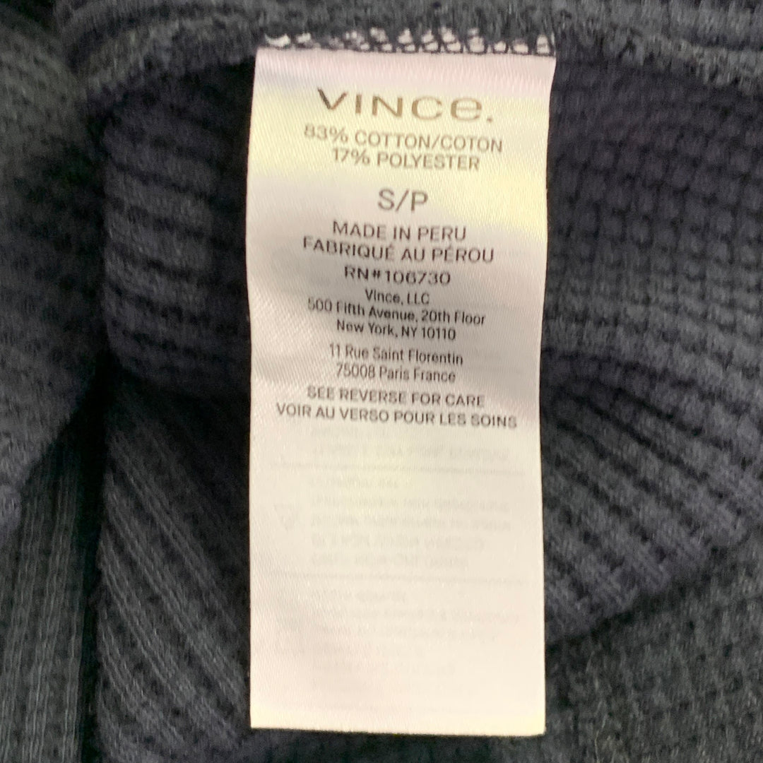 VINCE Size S Navy Waffle Knit Cotton Blend Henley Pullover