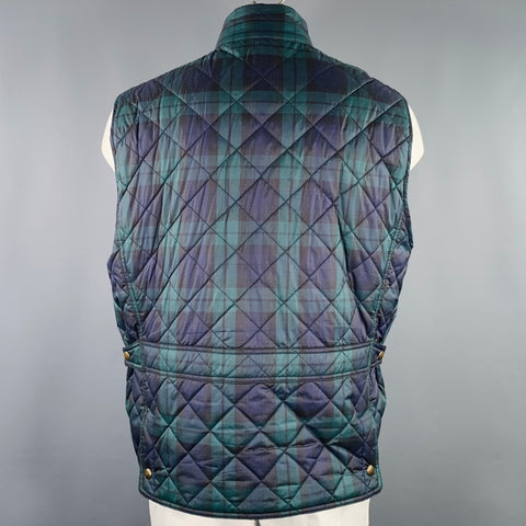 POLO by RALPH LAUREN Size XL Navy Dark Green Quilted Blackwatch Plaid Vest
