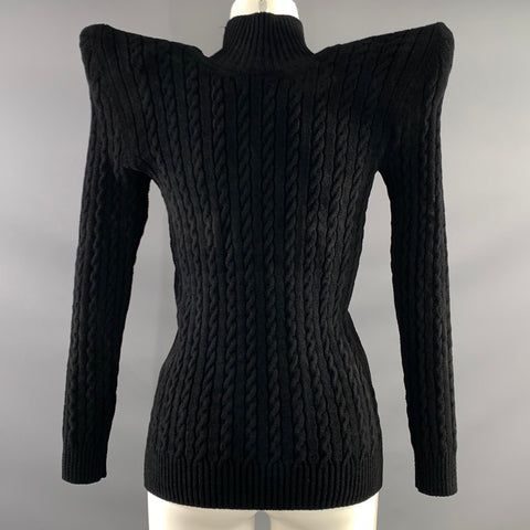 BALENCIAGA Size L Black Viscose Blend Cable Knit High Collar Pullover Womens