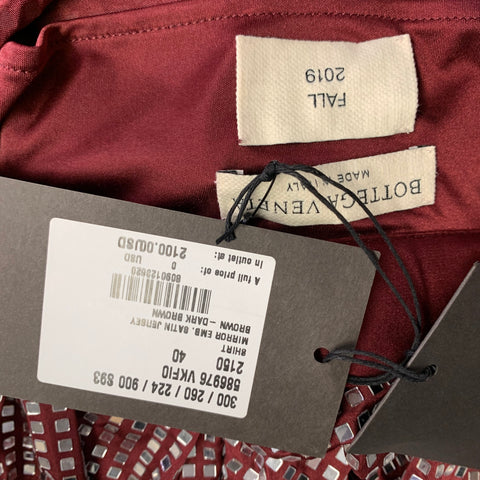 BOTTEGA VENETA Fall 2019 Size S Burgundy Silver Satin Jersey Embellishment Shirt