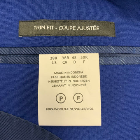 SAKS FIFTH AVENUE Size 38 Royal Blue Wool Notch Lapel Suit