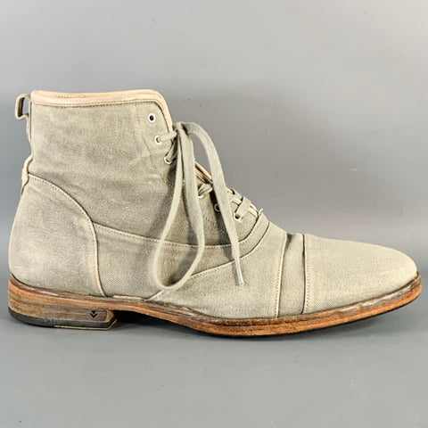 JOHN VARVATOS Size 10 Grey Canvas Cap Toe Lace-Up Ankle Boots
