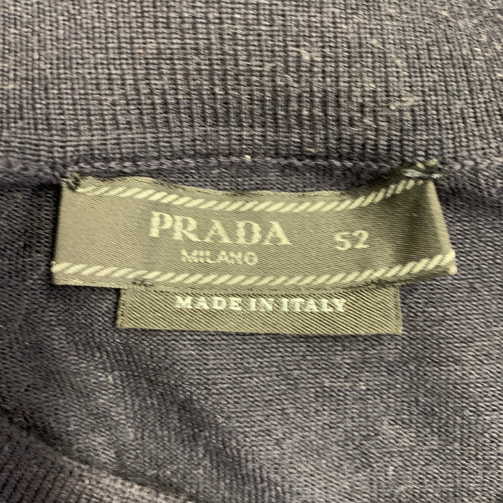 PRADA Size L Navy White Jersey Logo Virgin Wool Long Sleeve Pullover