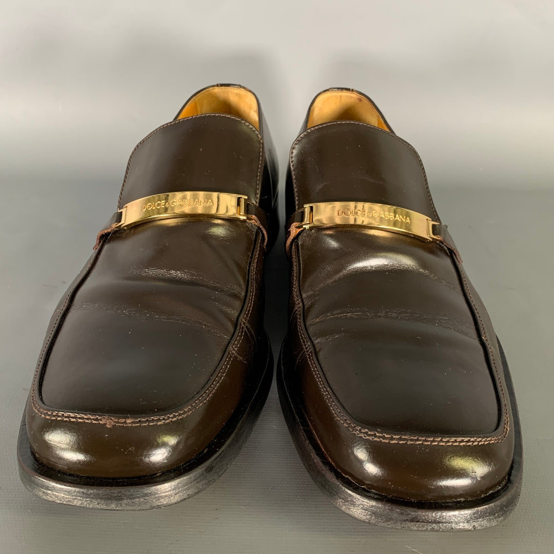 DOLCE & GABBANA Size 9 Brown Gold Leather Loafers
