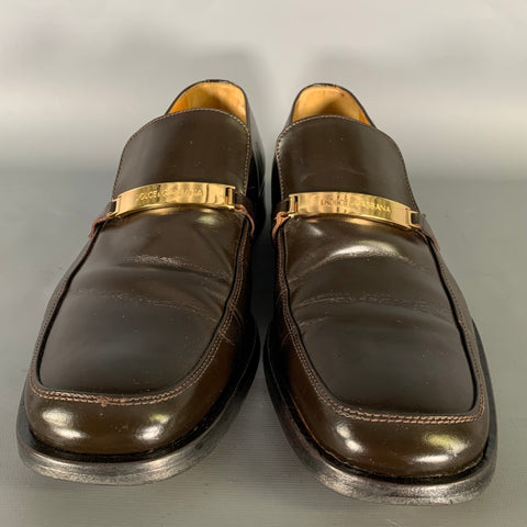 DOLCE & GABBANA Size 9 Brown Gold Leather Loafers