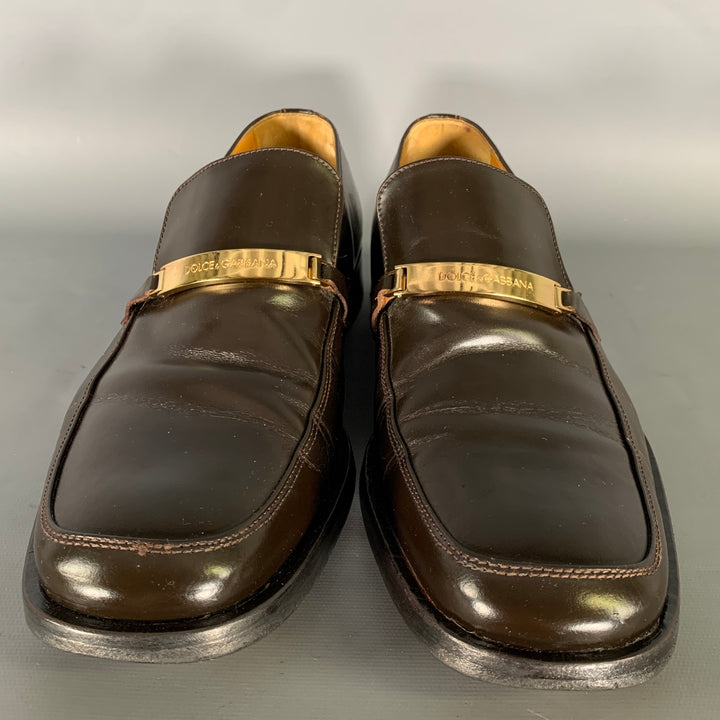 DOLCE & GABBANA Size 9 Brown Gold Leather Loafers