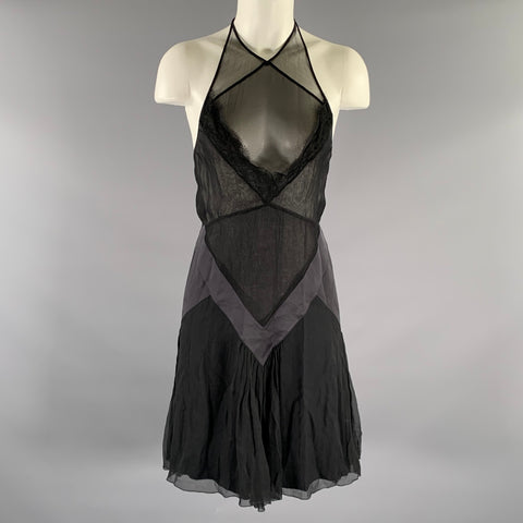 LA PERLA Size 6 Black Silk Camisole Mini Dress