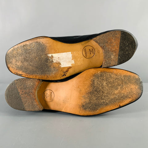 HERMES Size 7.5 D  Black Leather Eyelash Loafers