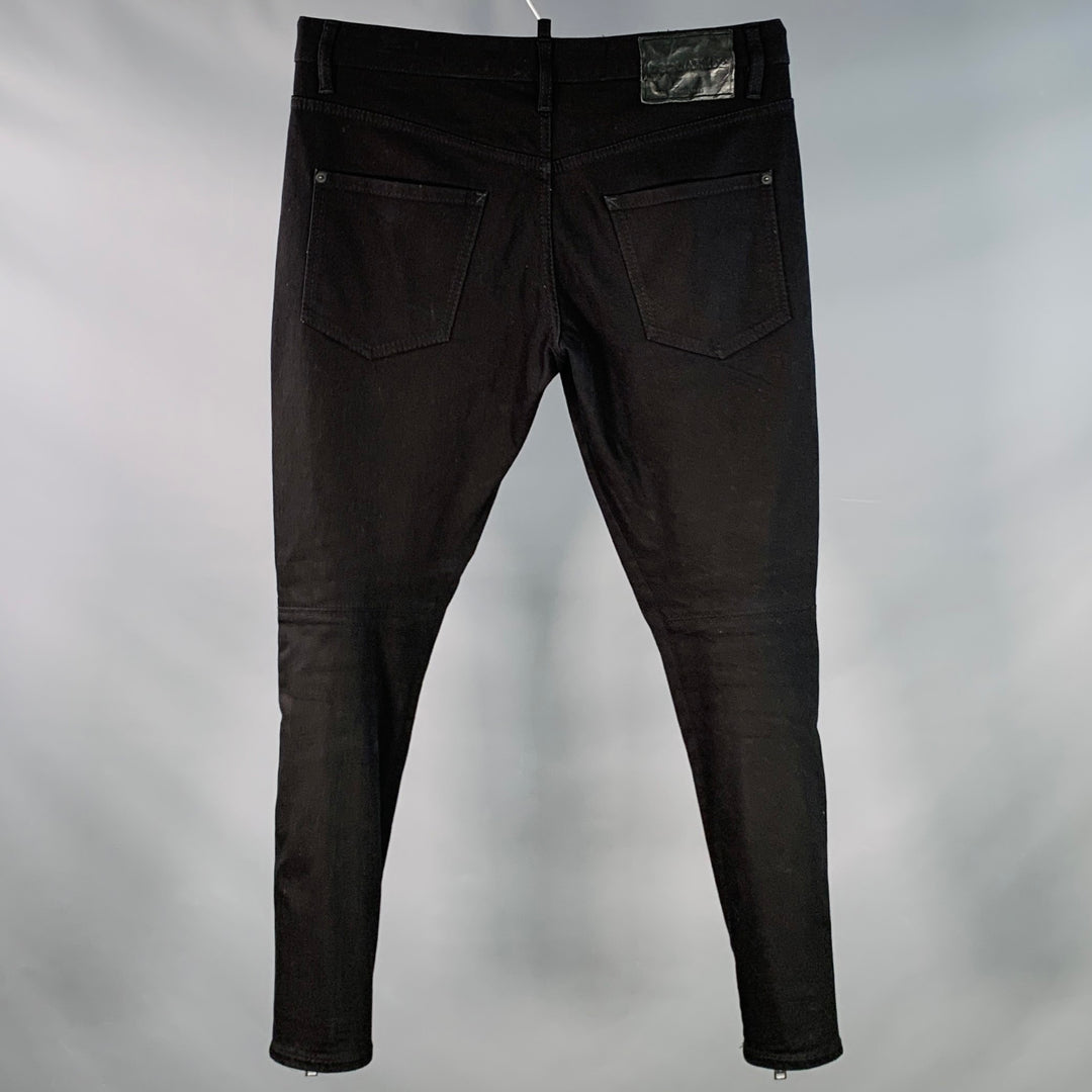 DSQUARED2 Size 34 Black Silver Denim Zippers Button Fly Biker Casual Pants