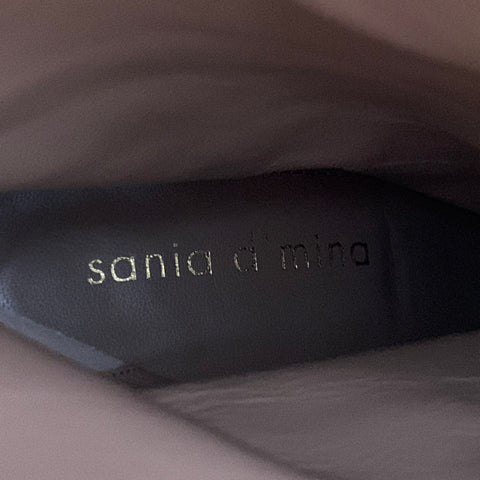 SANIA D'MINA Size 10 Grey Leather Kitten Heel Boots