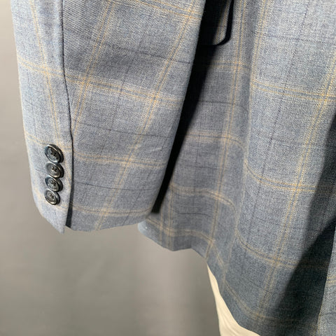 HICKEY FREEMAN Size 48 Regular Blue Grey Plaid Wool Sport Coat