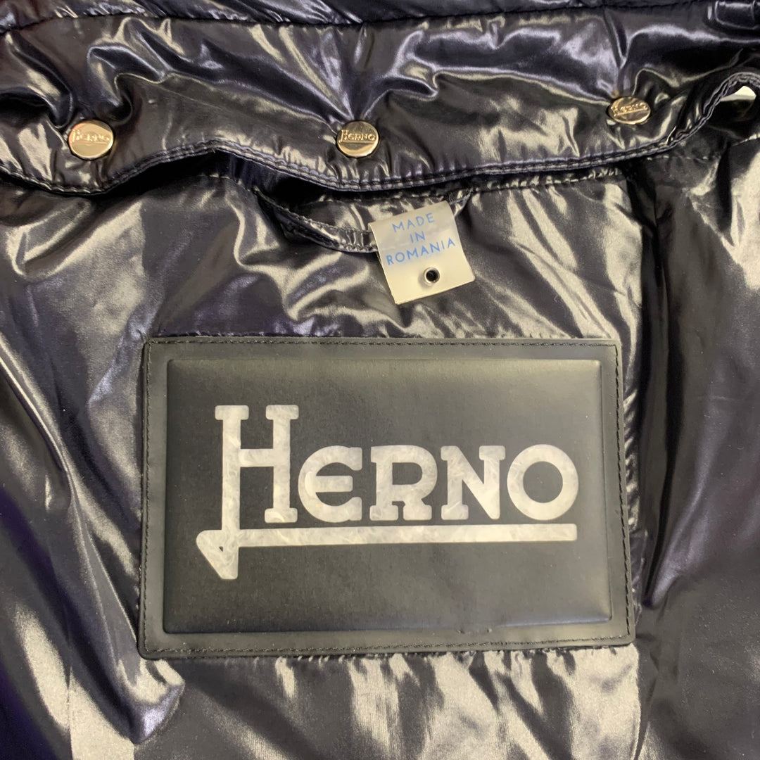 HERNO Size 6 Black Nylon Padded Hooded Jacket