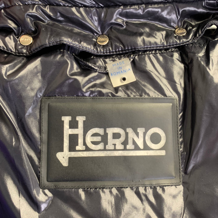 HERNO Size 6 Black Nylon Padded Hooded Jacket