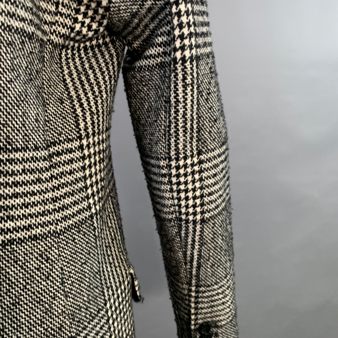 MICHAEL by MICHAEL KORS Size S Black White Wool Blend Plaid Double Breasted Coat