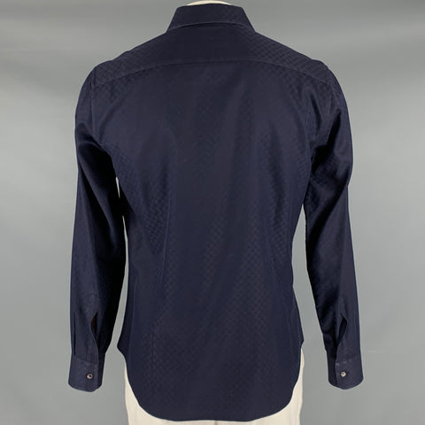 SALVATORE FERRAGAMO Size L Navy Dots Cotton Button Up Long Sleeve Shirt