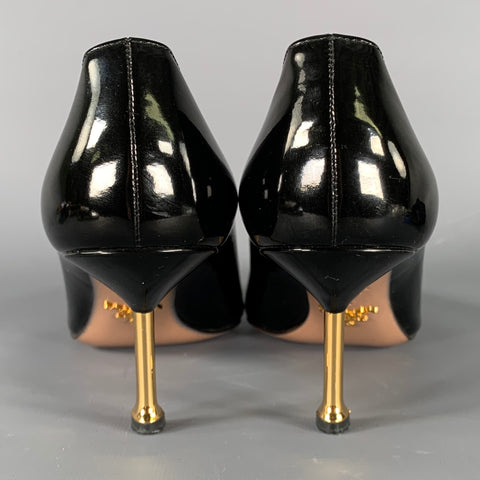 PRADA Size 8 Black Patent Leather Pointed Toe Heels Pumps