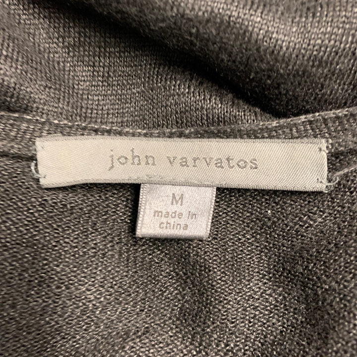 JOHN VARVATOS Size M Black White Nailhead Linen V-Neck Cardigan
