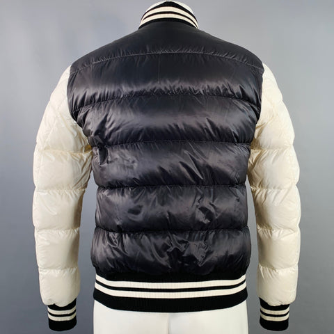 MONCLER Size S Beaufortain White Black Color Block Polyamide Zip Snaps Bomber Jacket