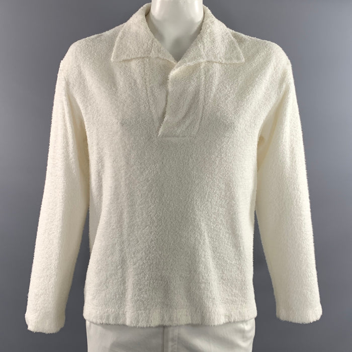 DOLCE & GABBANA Size L White Terry Cloth Cotton Blend Pullover