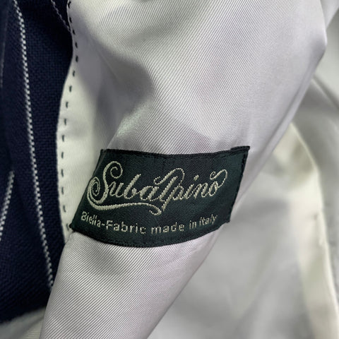 SUIT SUPPLY Chest Size 44 Navy White Pinstripe Cotton Double Breasted Sport Coat