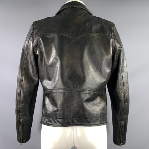 FRYE Size M Black Brown Distressed Leather Moto Jacket