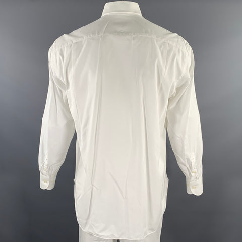 ISAIA Size XL White Solid Cotton Long Sleeve Shirt
