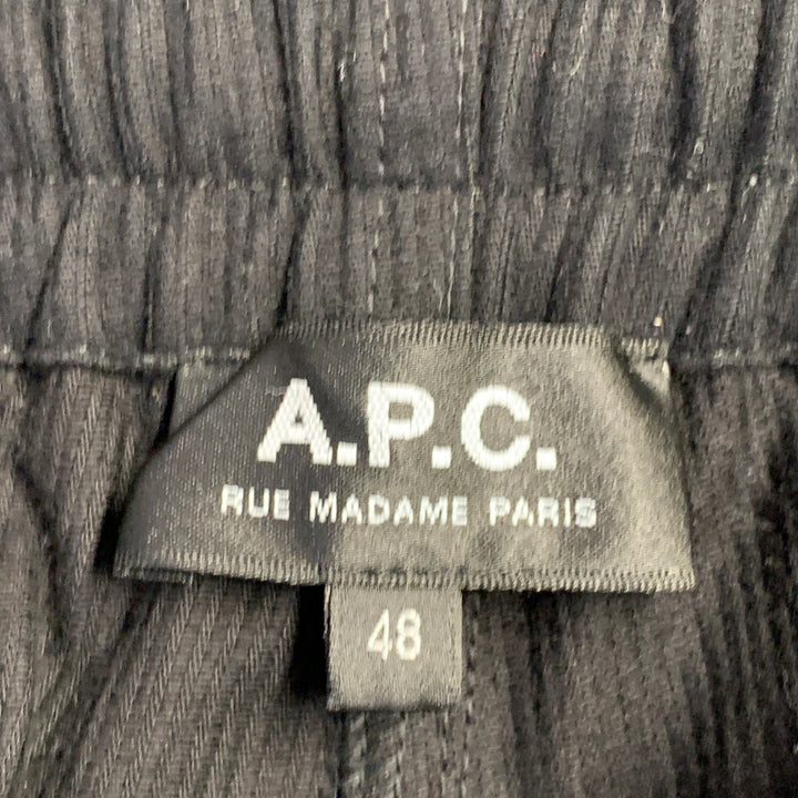 A.P.C. Size 32 Black Corduroy Cotton Elastic Waistband Casual Pants
