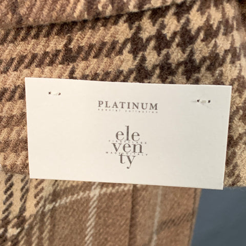 ELEVENTY Size 42 Tan Brown Glenplaid Wool Cashmere Leather Trim Toggle Coat
