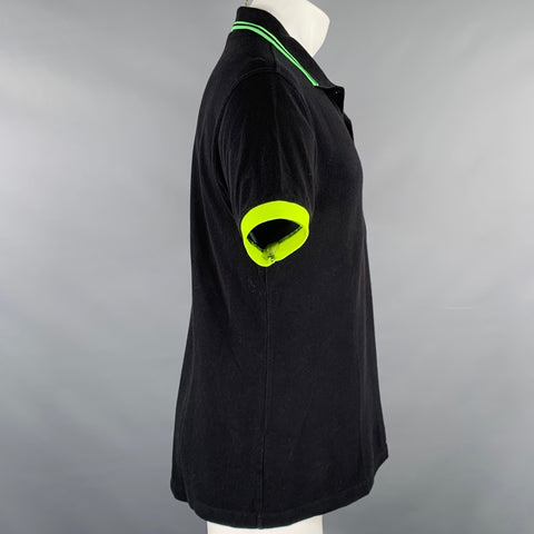 COMME des GARCONS SHIRT Size M Black Neon Yellow Contrast Trim Cotton Pique Polo