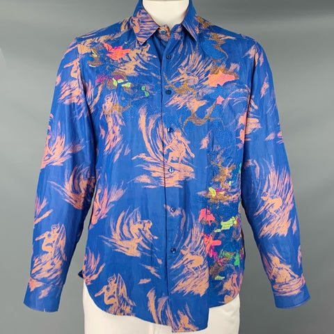 ROBERT GRAHAM Size L Blue Orange Hawaiian Print Cotton Long Sleeve Shirt