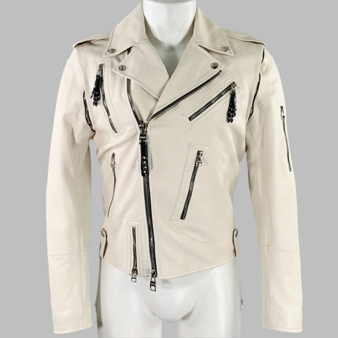 ALEXANDER MCQUEEN Size 38 Off White Leather Biker Jacket