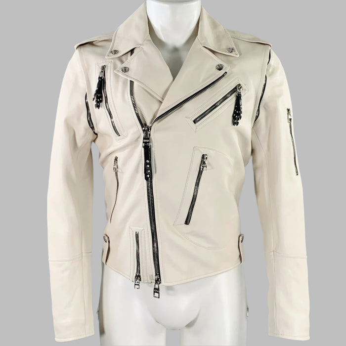 ALEXANDER MCQUEEN Size 38 Off White Leather Biker Jacket