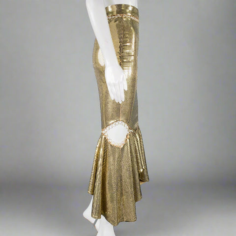 BURBERRY Size 0 Gold Beige Viscose Blend Disco Embellishment Mermaid Skirt