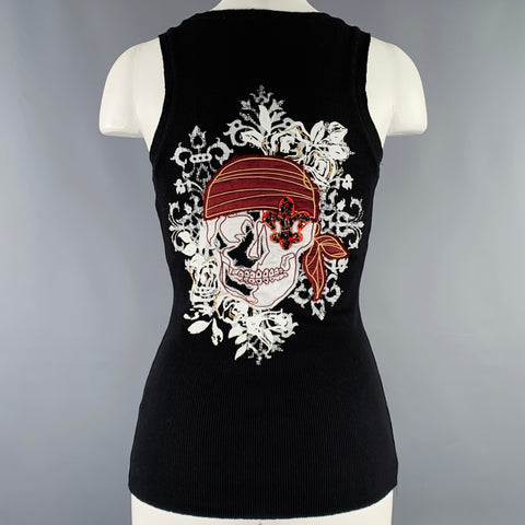 PLUSH Size S Black Multi Color Cotton Aplique Tank Casual Top