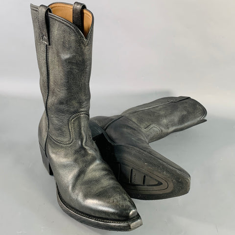 PRADA Size 8 Black Distressed Leather Pull On Western Cowboy Boots