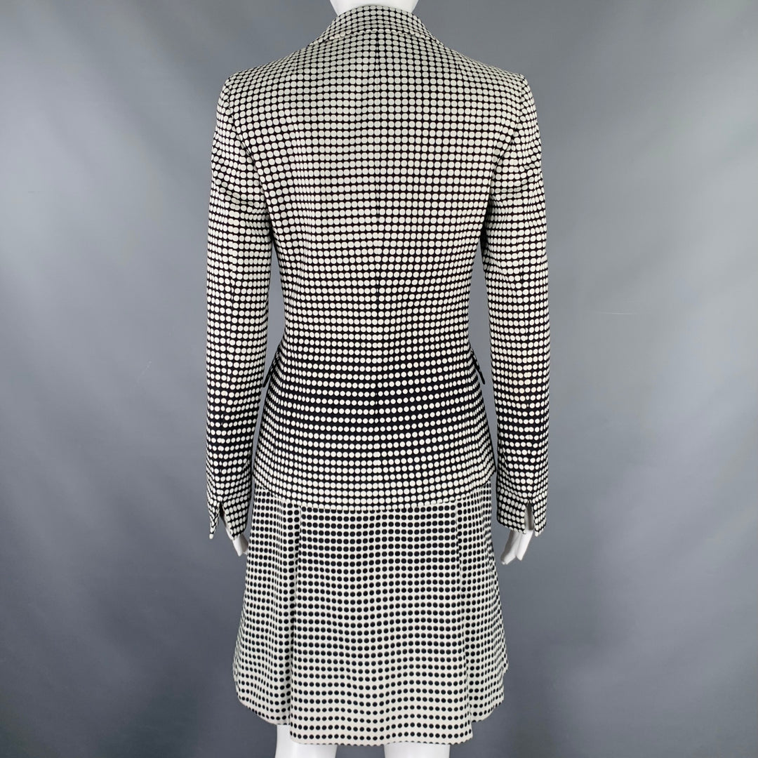 AKRIS Size 4 Black White Cotton Blend Polka Dot Notch Lapel Jacket Dress Set