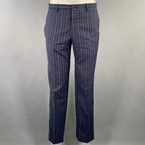 ETRO Size 38 Navy Purple Pinstripe Wool Notch Lapel Suit
