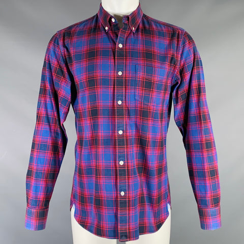 BONOBOS Size M Blue Red Plaid Cotton One Pocket Long Sleeve Shirt