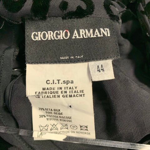 GIORGIO ARMANI Size 8 Black Silk Blend Burnout High Neck Dress Top