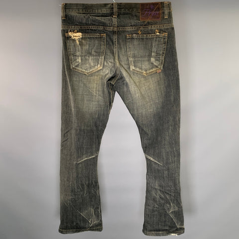 PRPS Size 33 Grey Distressed Cotton Barrel Jeans