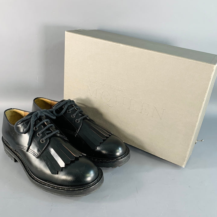 ALEXANDER MCQUEEN Size 10 Black Leather Fringed Tread Sole Lace-Up Shoes
