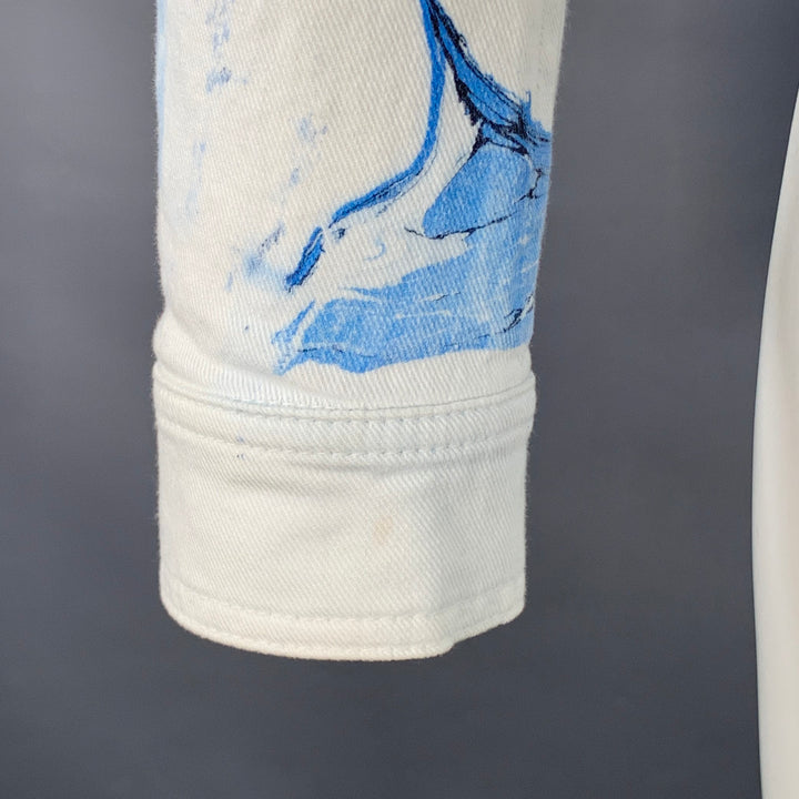 DOLCE & GABBANA Size 34 White Blue Marbled Denim Button Up Trucker Jacket