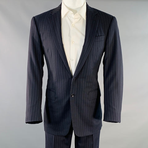 RALPH LAUREN Size 38 Regular Navy Grey Pinstripe Wool Notch Lapel Suit