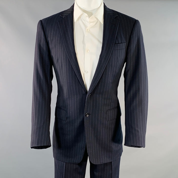 RALPH LAUREN Size 38 Regular Navy Grey Pinstripe Wool Notch Lapel Suit