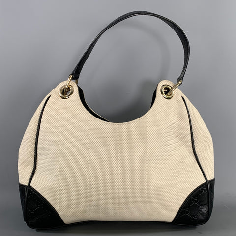 GUCCI Tan Black 257265 257268 Monogram Canvas Woven Hobo Handbag & Leather Goods