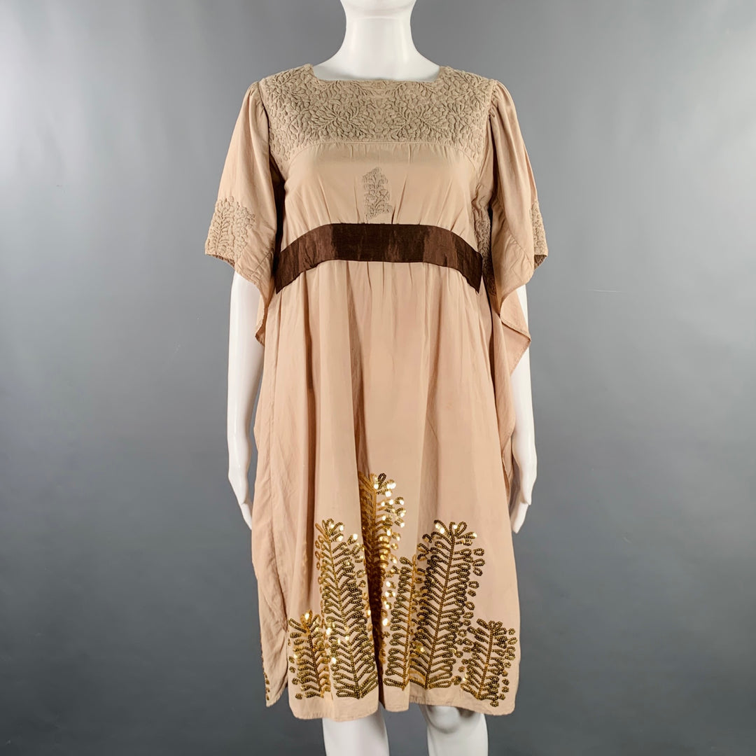 khaki embroidered dress Khaki Neckline Detailed Embroidered Evening Dress