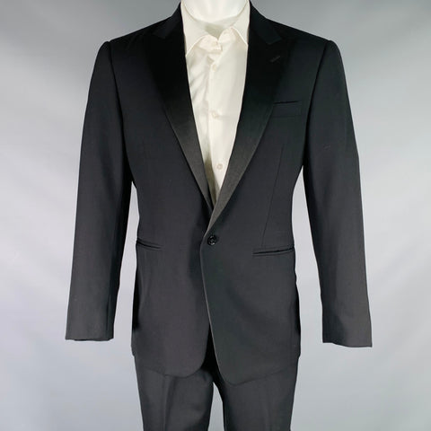 RALPH LAUREN Size 38 Short Black Wool Peak Lapel Tuxedo